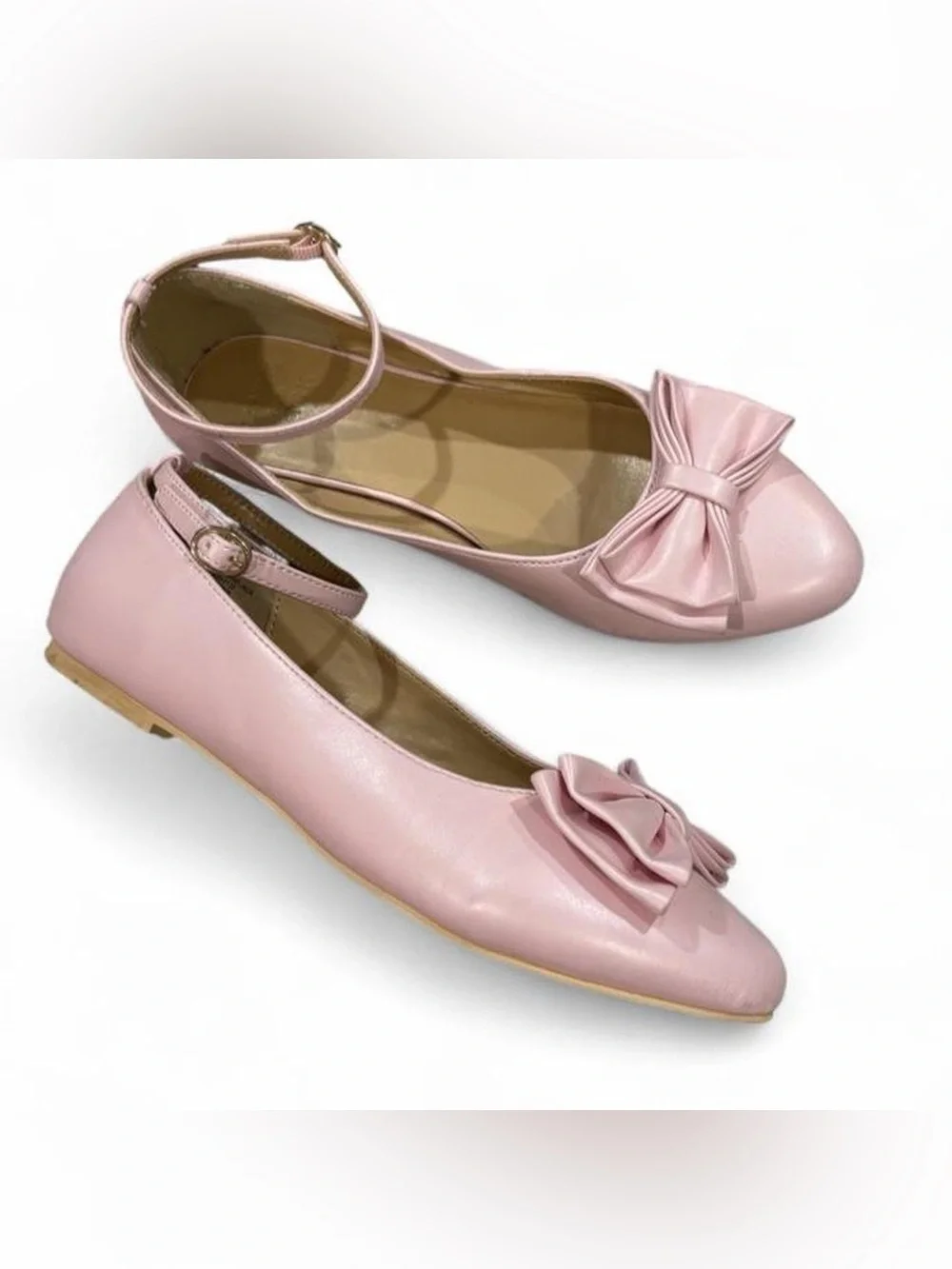 Janie and Jack pink ankle strap ballet flats with bow detail